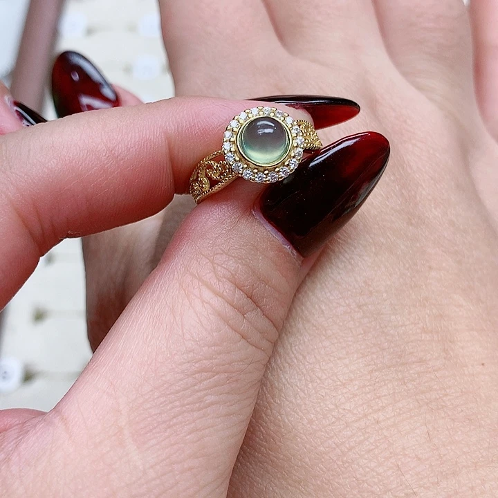 蛇纹石玉戒指银S925镶嵌