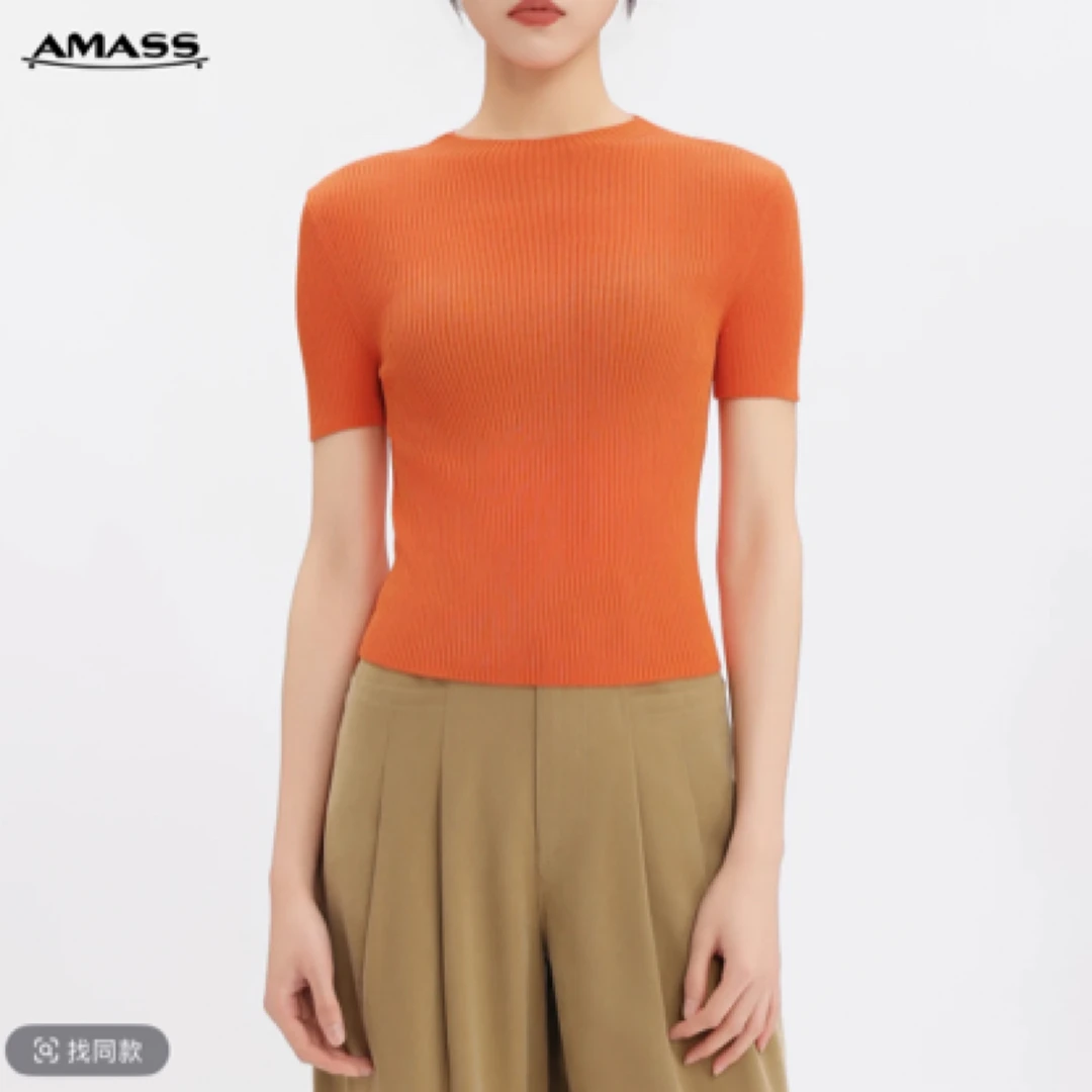 AMASS/阿玛施纯色套头上衣修身质感女T百搭气质打底5399601