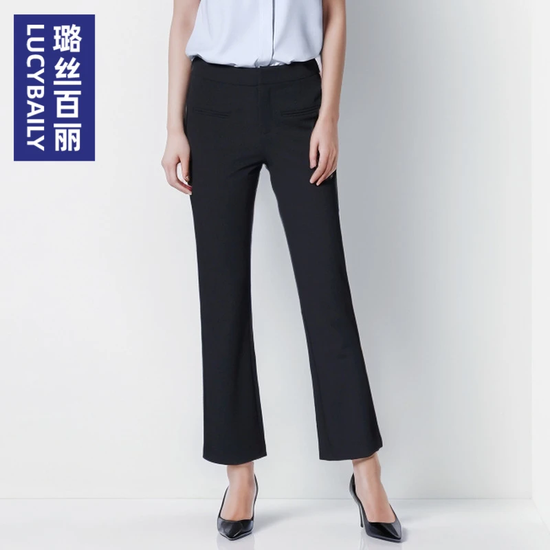 璐丝百丽 240257 裤子女夏季黑色高级感职业长裤时尚微喇裤显身材