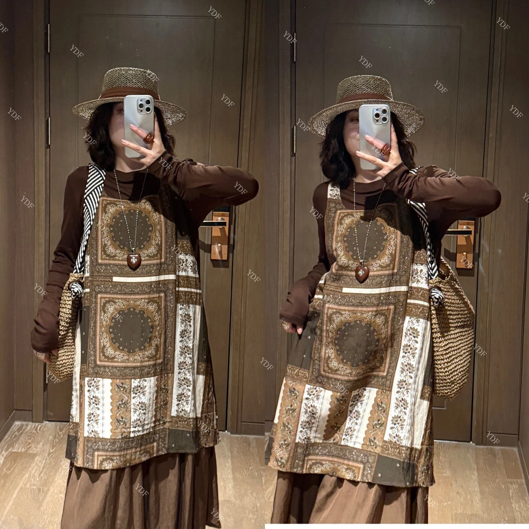 YDFSTUDIO小众【复古磁场】欧货早秋设计感T恤+假两件背心裙套装