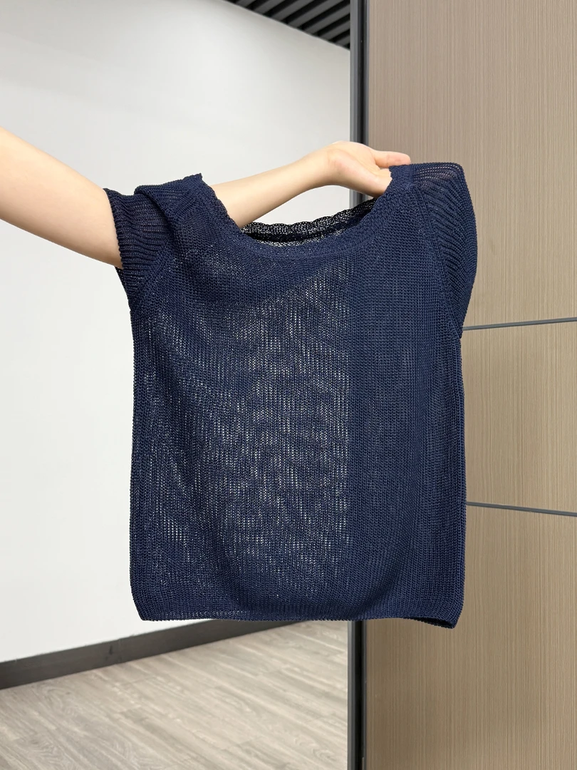 夏季2025年新款时尚薄款气质凉感短袖针织T恤女气质修身显瘦上衣