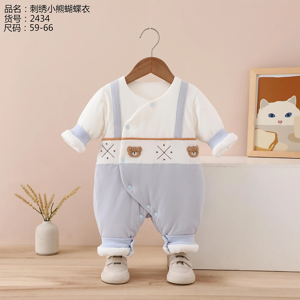 D偏襟新生儿连身衣宝宝纯棉无骨连体衣男女幼儿长袖秋冬款蝴蝶衣