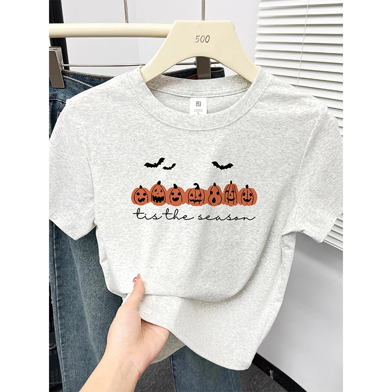 花灰色正肩显瘦短袖t恤女夏新款韩版小个子休闲慵懒百搭圆领上衣