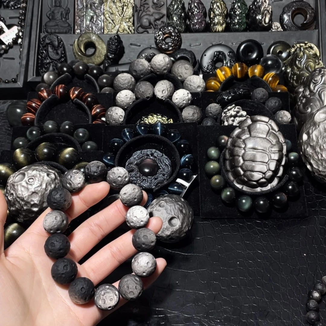 镊***草黑曜岩未镶嵌珠宝奇石