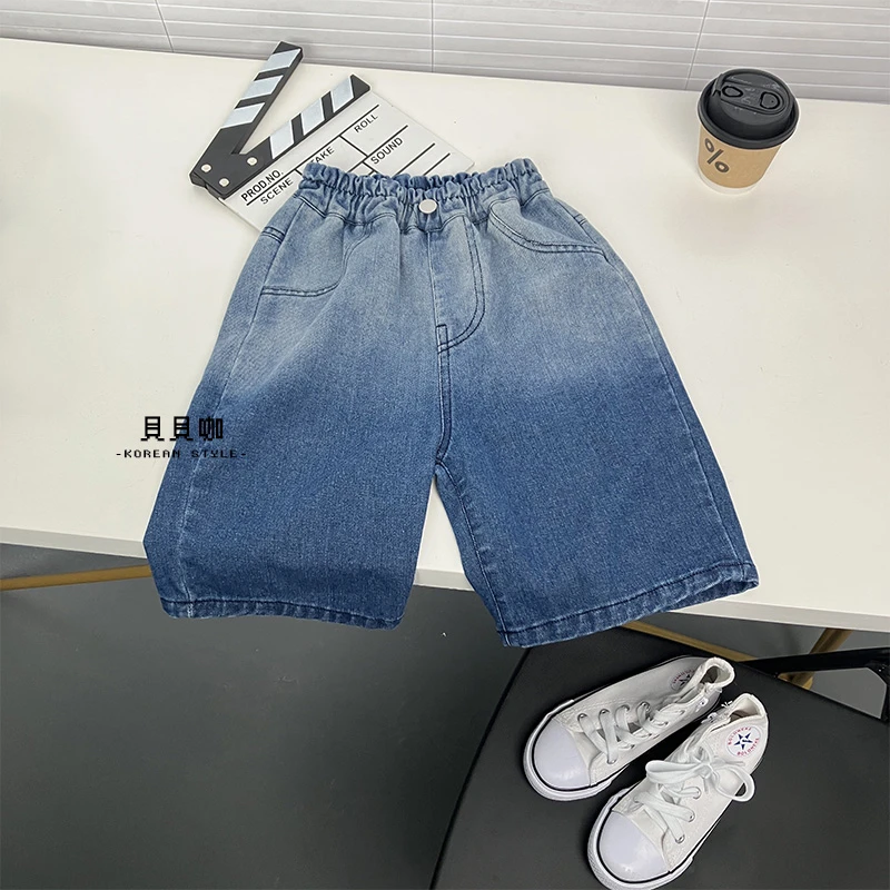 男童新款中小童男宝牛仔六分裤渐变色短裤夏季薄款潮流休闲百搭款