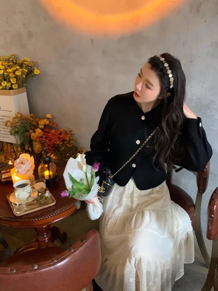 1-3大清仓！【圆舞曲】100羊毛收腰短款双面尼大衣花边领毛呢外套