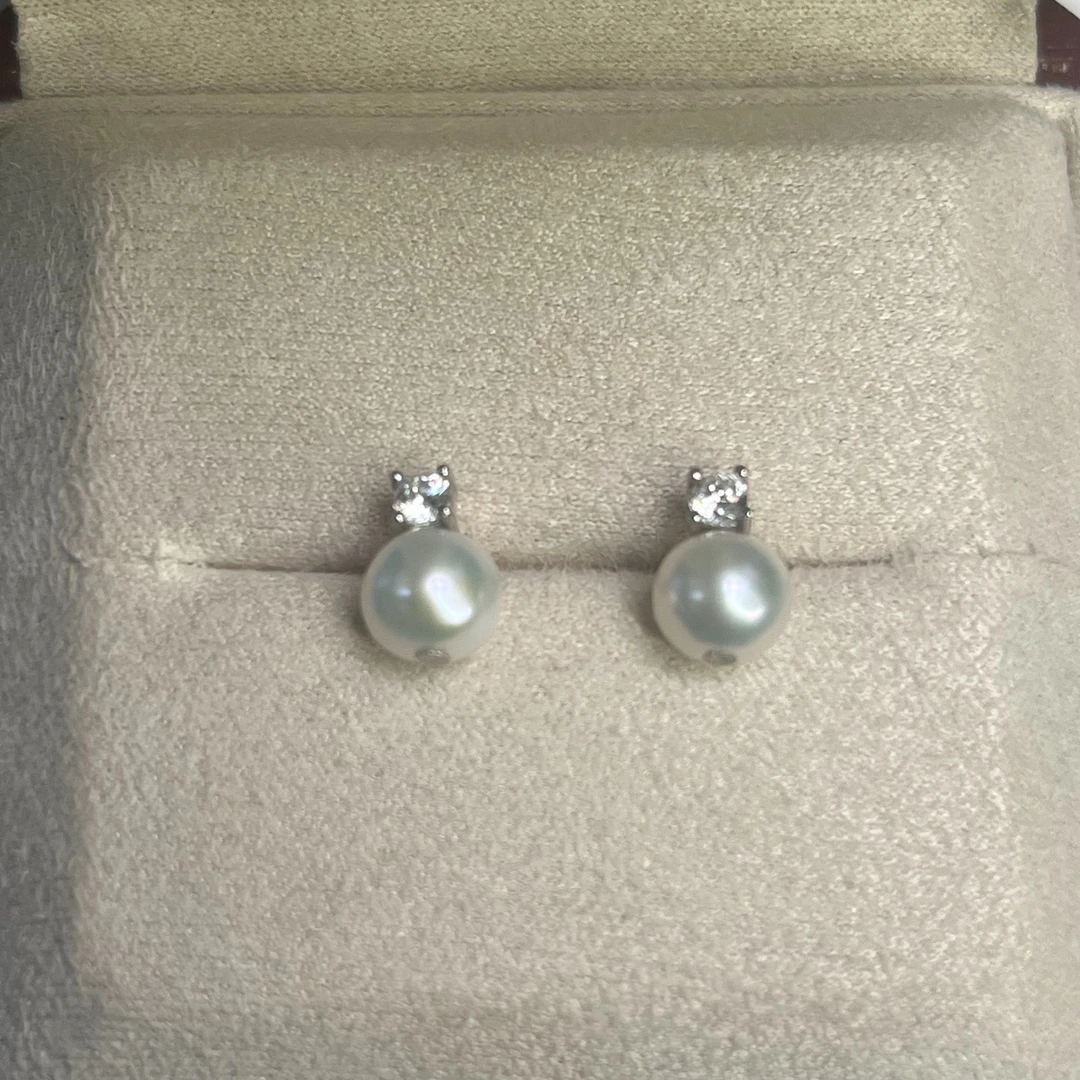 AIKJIANG/爱匠【必入福力】极光熊猫白雪淡水AK珍珠正圆耳饰S925银