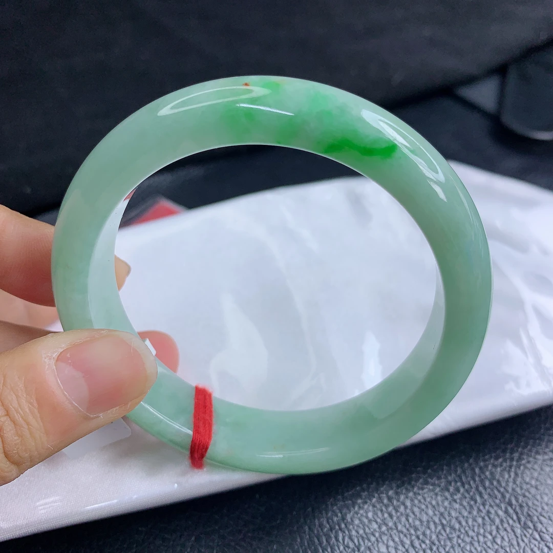 57.6缅甸天然翡翠A货飘阳绿正圈手镯时尚百搭女款玉镯