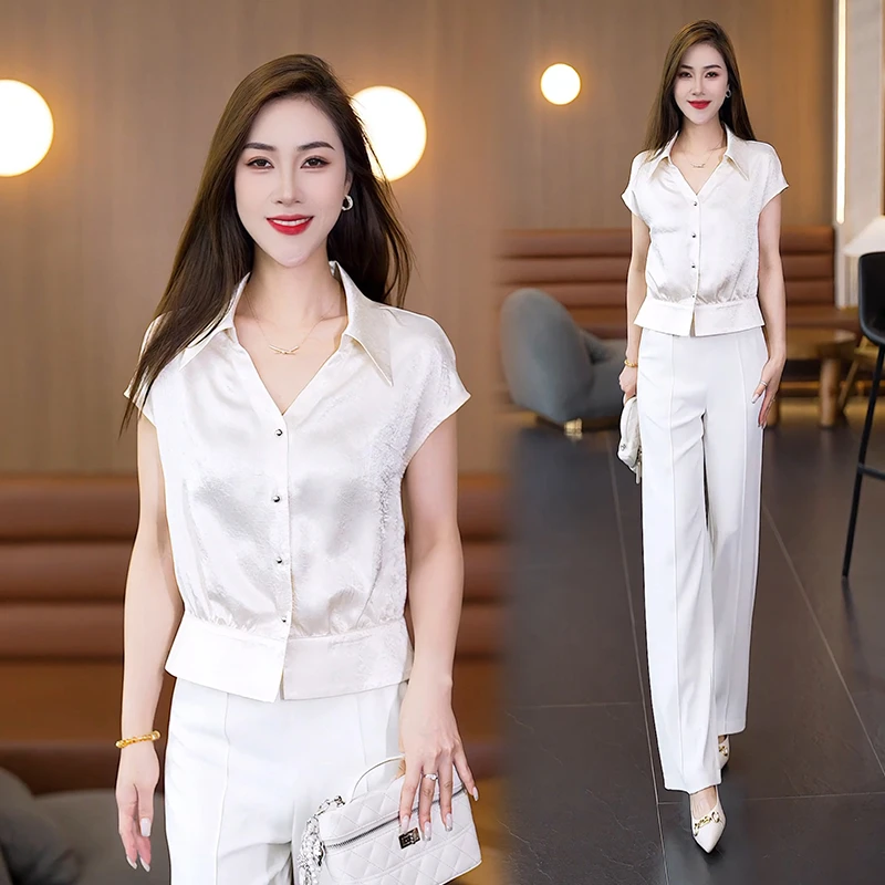 夏季气质减龄落肩袖仿冰丝上衣2025新款polo领一分袖小众设计衬衫