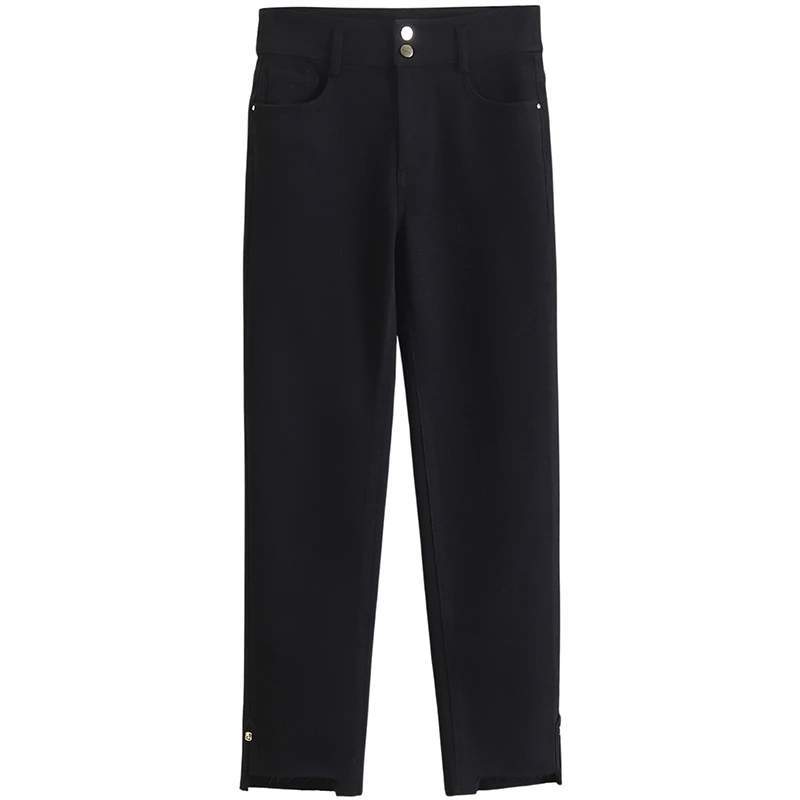 F682-【秀】不规则高腰显瘦开叉黑色牛仔裤#JKZ55Z001