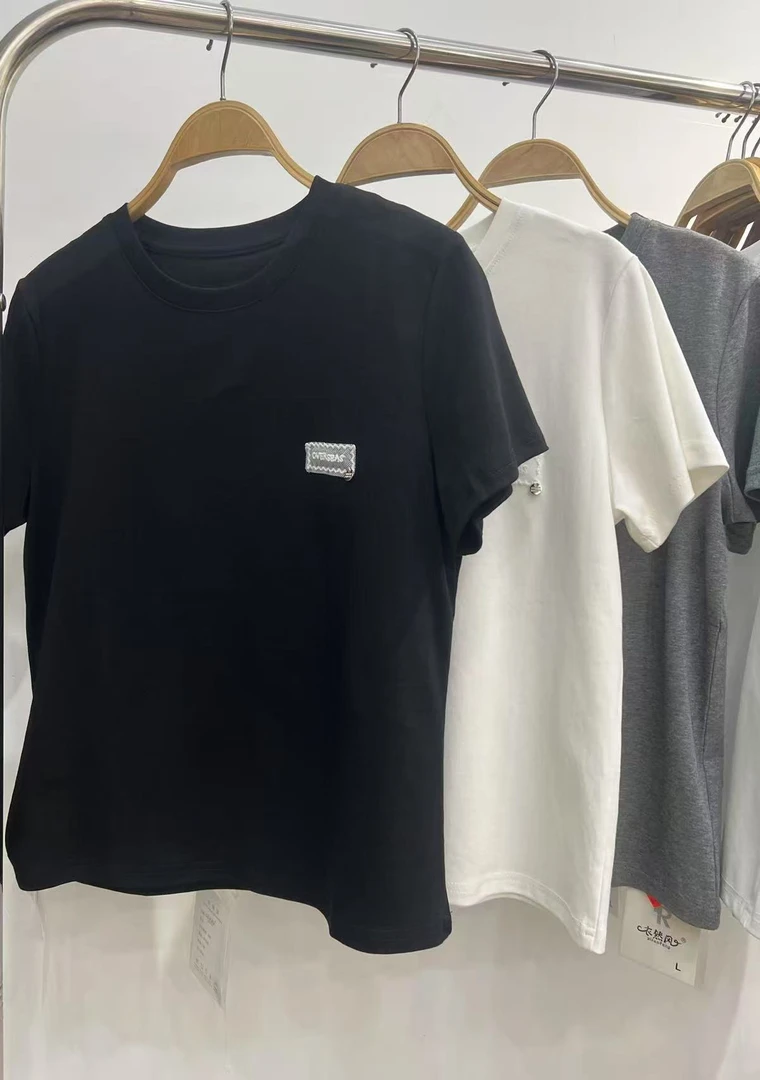 靓衣坊  贴标款棉短袖T恤纯色长度59厘米