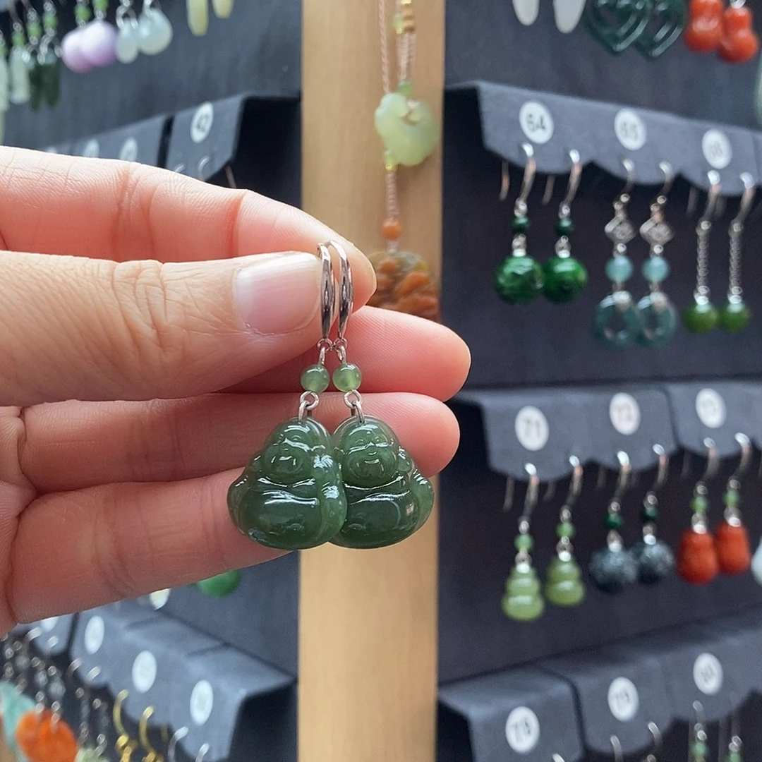 余***笑和田玉银S925镶嵌耳饰