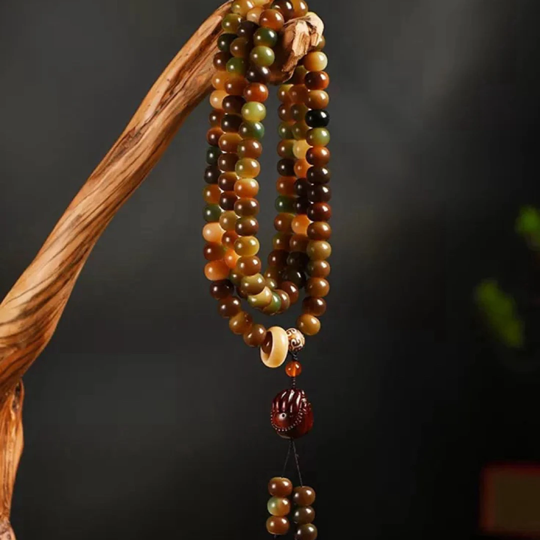 【敦煌问天】菩提深色搭配跑环佛手吊坠108菩提根10/11