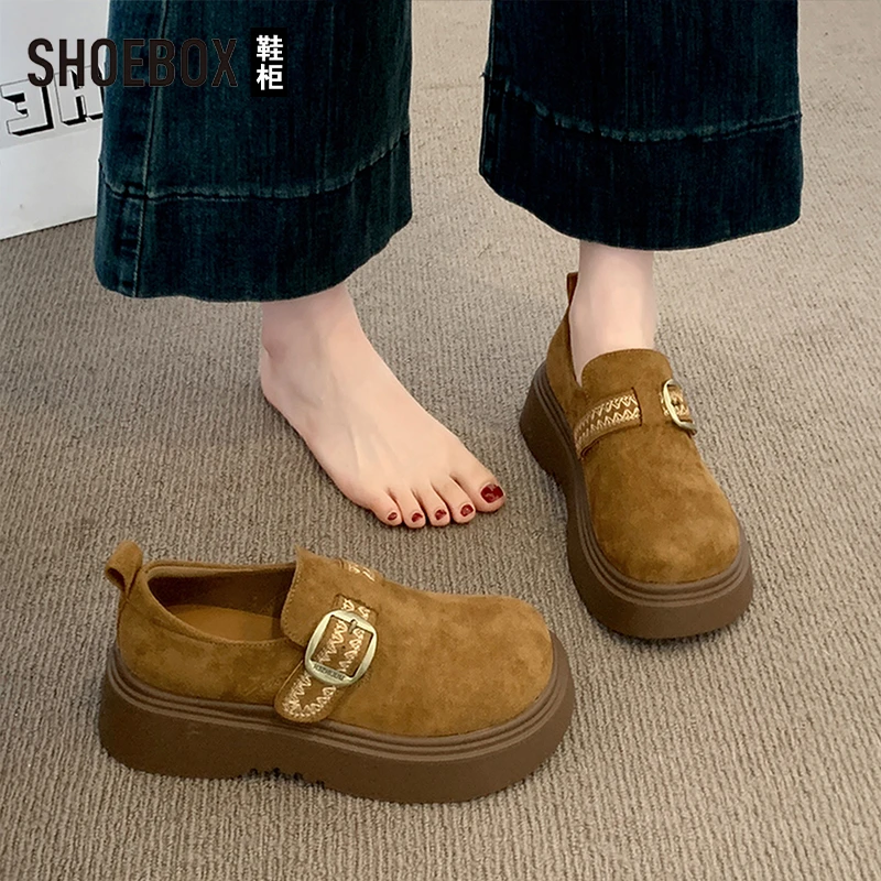 SHOEBOX鞋柜厚底勃肯鞋女2025新款秋季复古休闲一脚蹬乐福鞋女