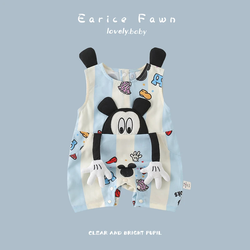 DM婴儿衣服夏季薄款连体衣满月百天爬爬服外出无袖哈衣可爱洋气抱