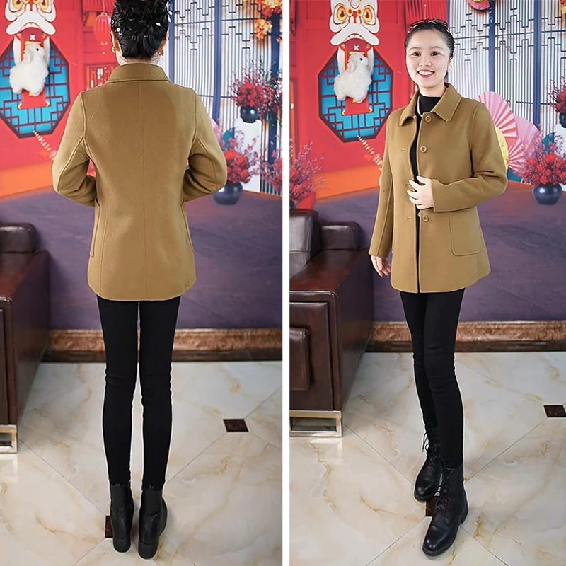 双面羊毛外套反季促销高端中老年翻领洋气百搭显瘦气质短款妈妈装