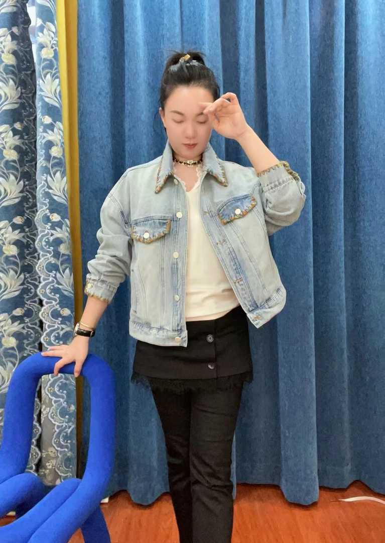 【美丽心情】深圳欧货彩线编织牛仔外套