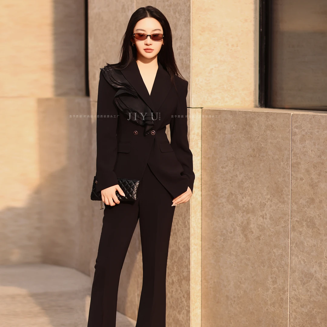 吉予黑色西装套装女职业装女性套装时尚高端西服正装女套装职场