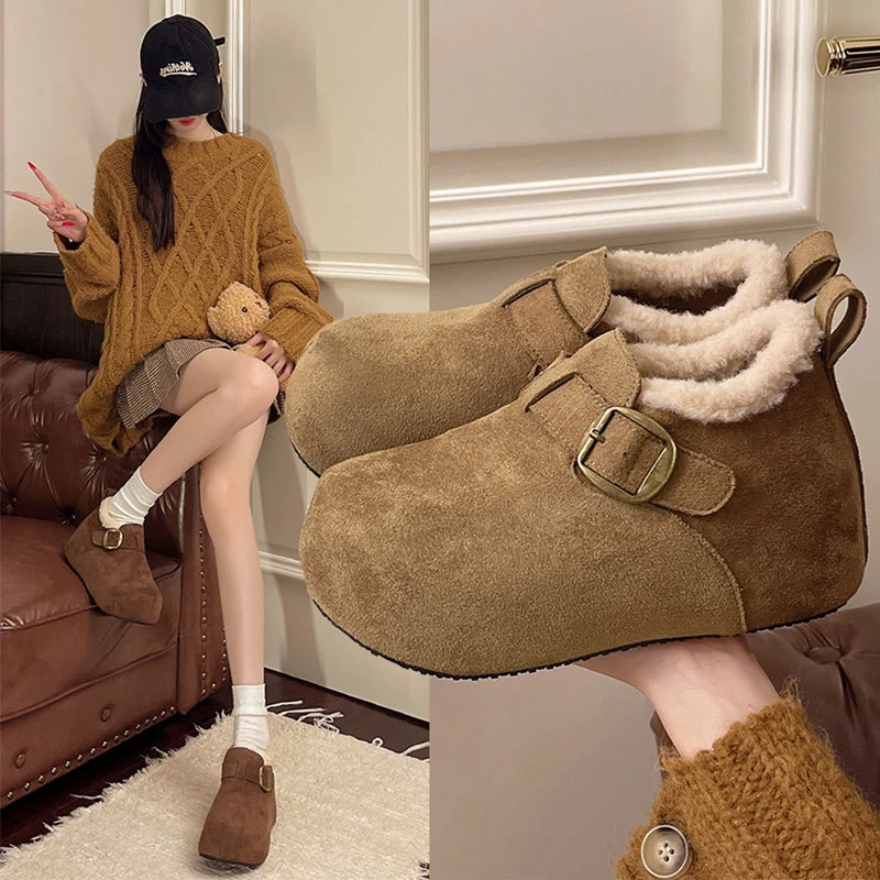 【万达撤柜】厚底内增高加绒全包勃肯鞋女2025新款冬毛毛鞋雪地靴保