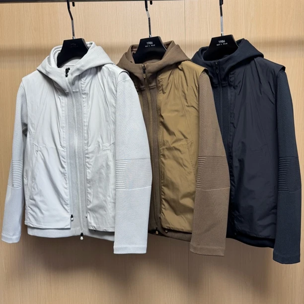 【专柜品质两件套】26832男士户外针织马甲连帽外套夹克