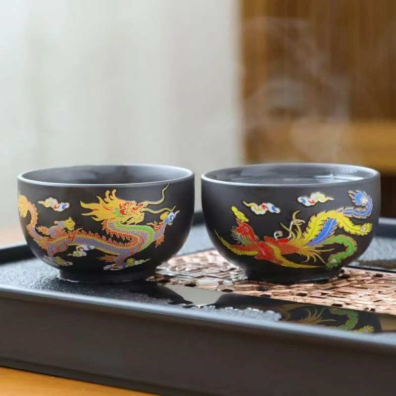 其他精品茶具@@@@@@@@@@@@@@@@@@@@变色紫砂龙凤对杯