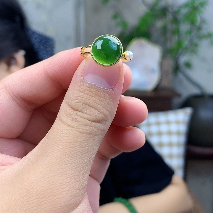 和田玉（碧玉）银S925镶嵌吊坠(不含链)戒指