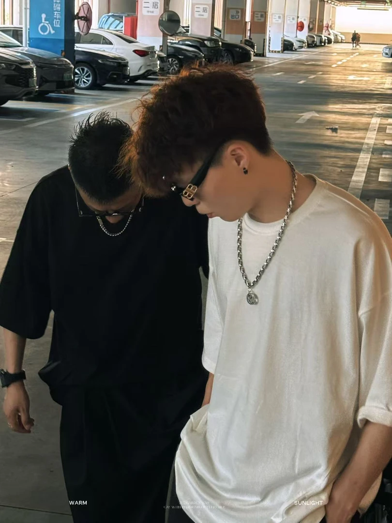 #韩国大叔&正品韩货#「两侧拼接打杆」100%纯棉显瘦阔版短袖T