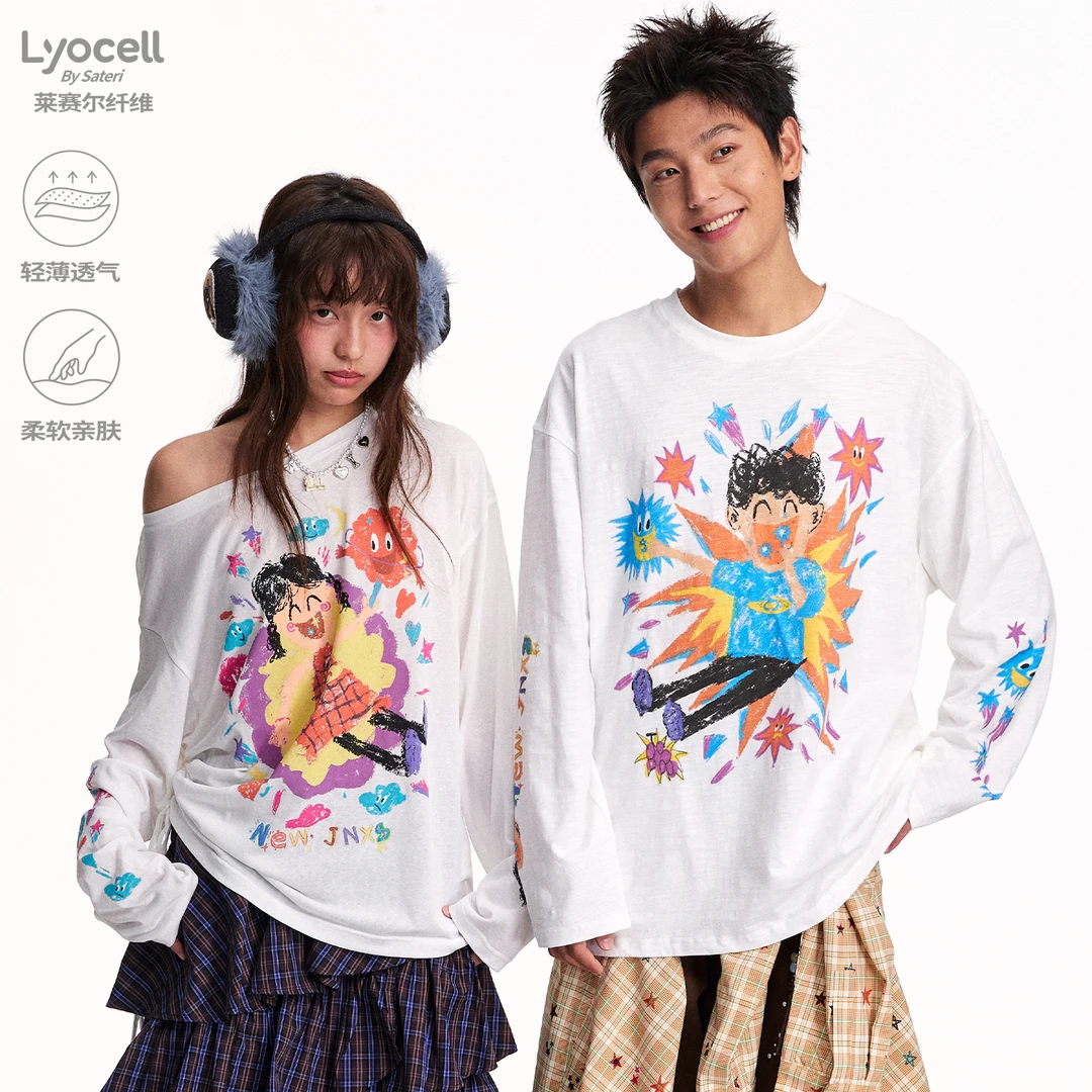 江南先生NewJNXS大小孩乐园轻薄透气男女孩跳跳糖印花长袖T恤罩衫
