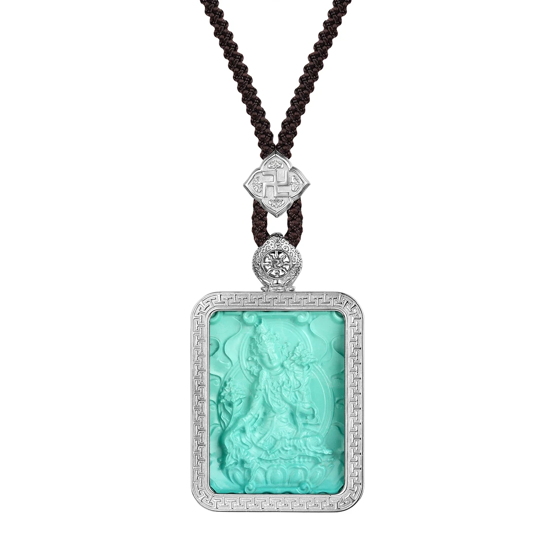 吊坠足银 吊坠足银  足银999唐卡艺术绿度母坠链精致挂脖项链