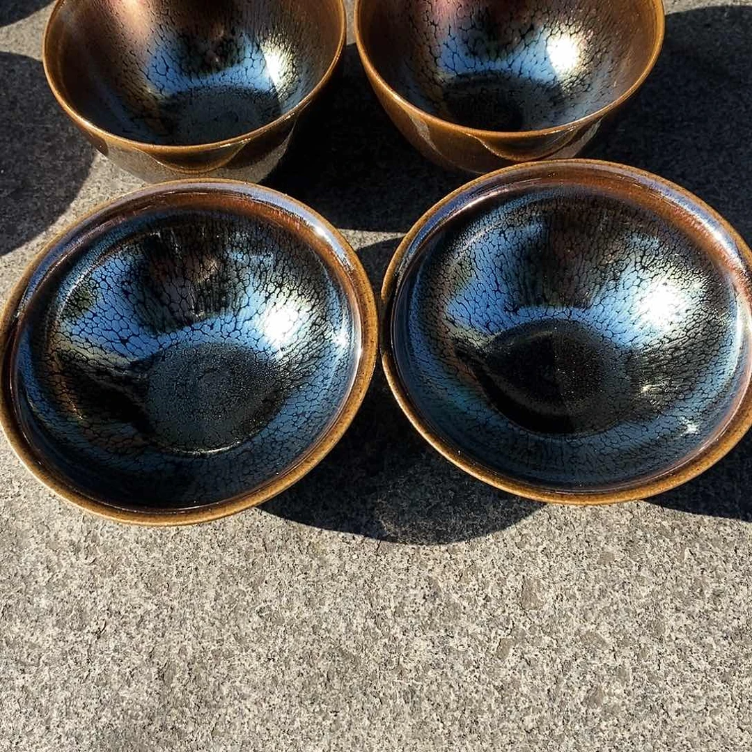 茶盏笑*建盏彩金四个