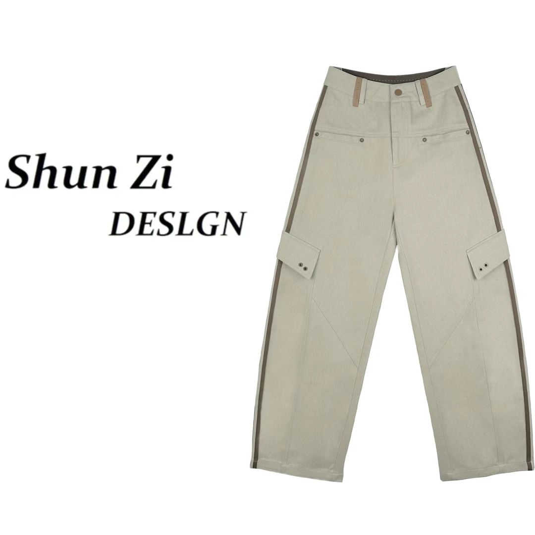 顺子/SZ6992 原创2025春季新款潮牌撞色时尚显瘦牛仔工装直筒裤