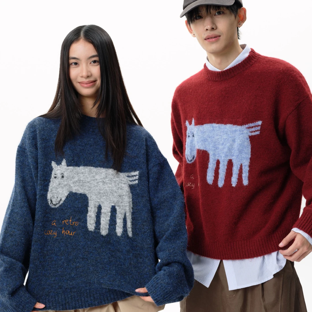 roaringwild a arch 咆哮野兽  撞色小马圆领毛衣