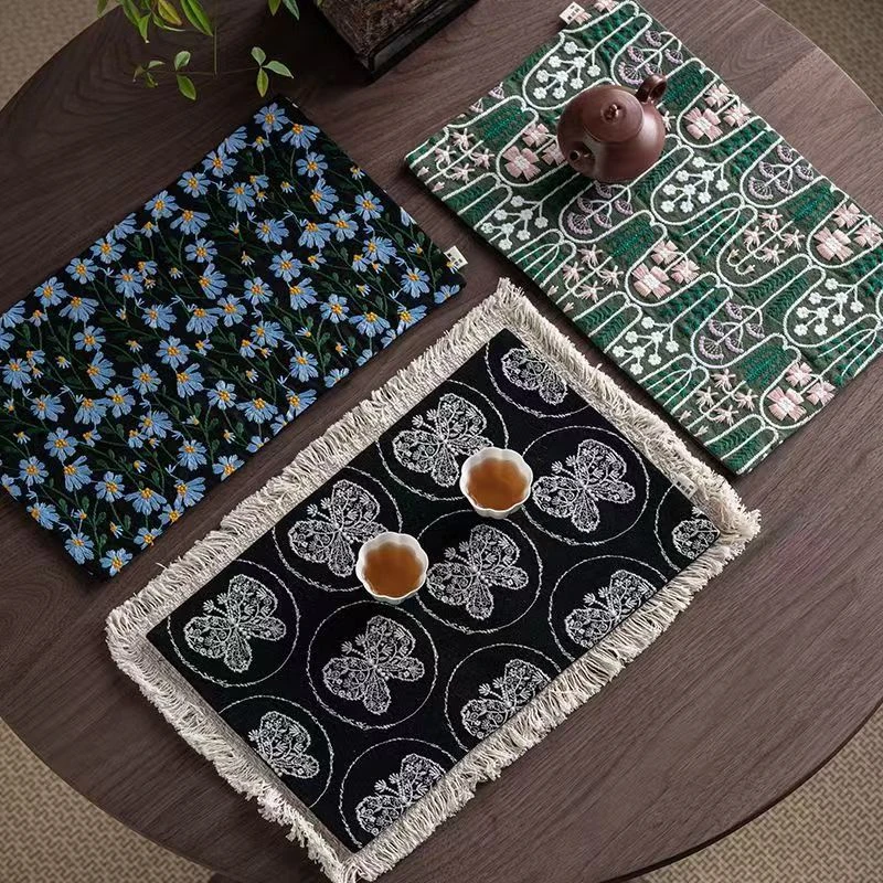 【时熙】国风棉布繁花刺绣干泡茶席中式禅意茶垫桌布茶具茶台配件