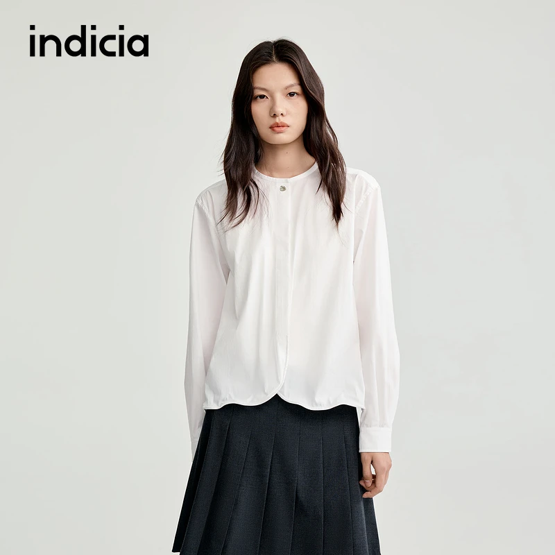 indicia标记25秋新款鱼骨造型设计感纯色短款休闲白衬衫L2C5CS170