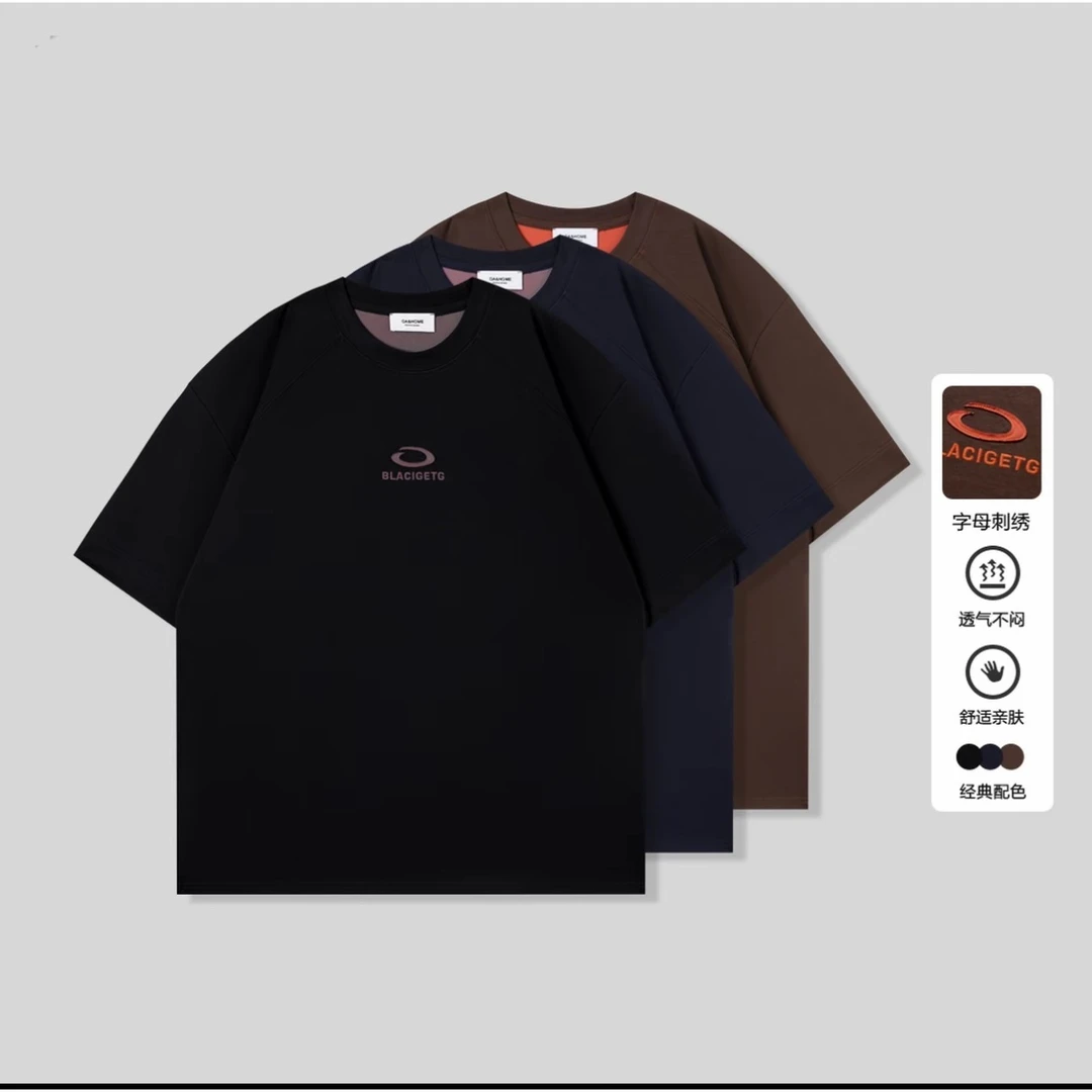 夏季高定“莫代尔面料”舒适柔软字母刺绣圆领休闲短袖T恤Z-93072