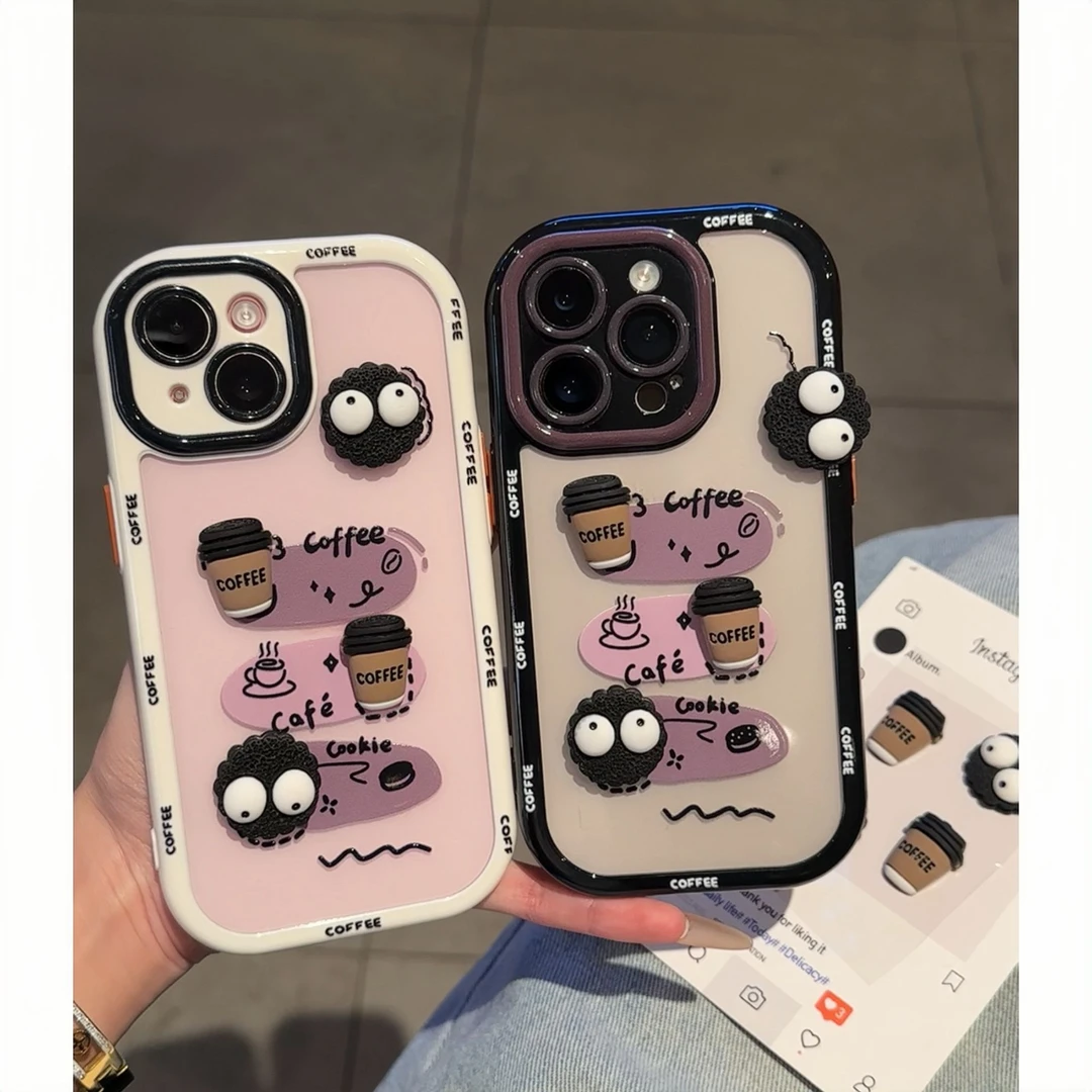 夕与空立体咖啡煤球适用苹果16promax手机壳华为vivo小米15oppo套