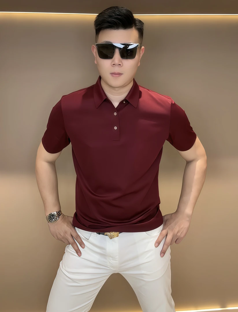 【泡面锅男装】夏季时尚简约弹力修身男士短袖POIO衫W266