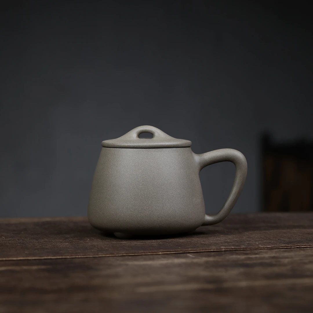 雪涓宜兴原矿紫砂蟹壳青石瓢480cc左右男女士办公盖杯