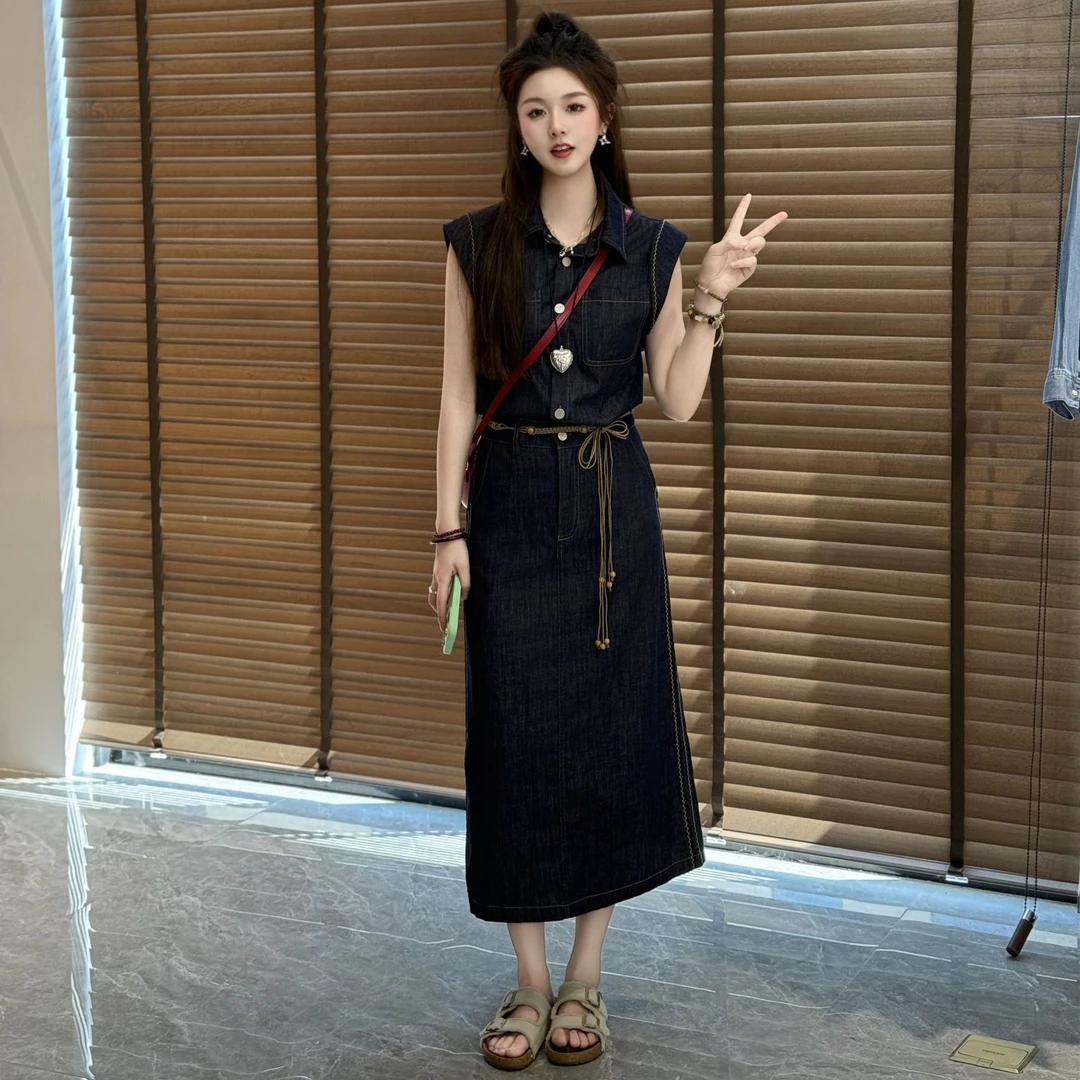 宿慕SUMU气质显瘦牛仔连衣裙女2025新款洋气法式收腰牛仔裙后妈裙