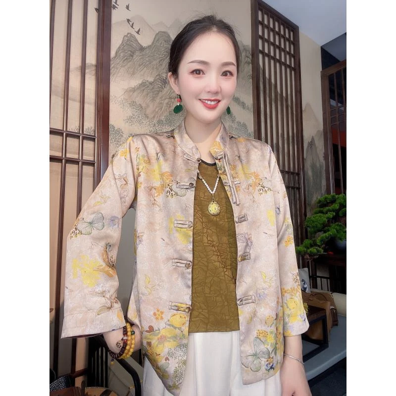 【半夏】双面穿2024春秋新款老料华儿缎上衣女外套FB24032209