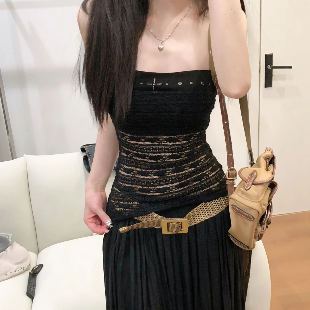 夏季时尚十字架烫钉抹胸叠穿辣妹百搭百搭性感两件套上衣0295