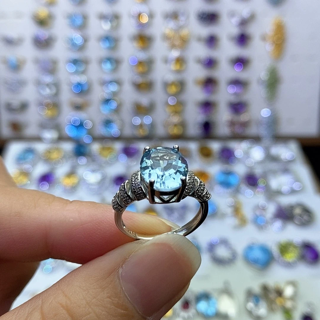 银S925镶嵌戒指托帕石不含证书