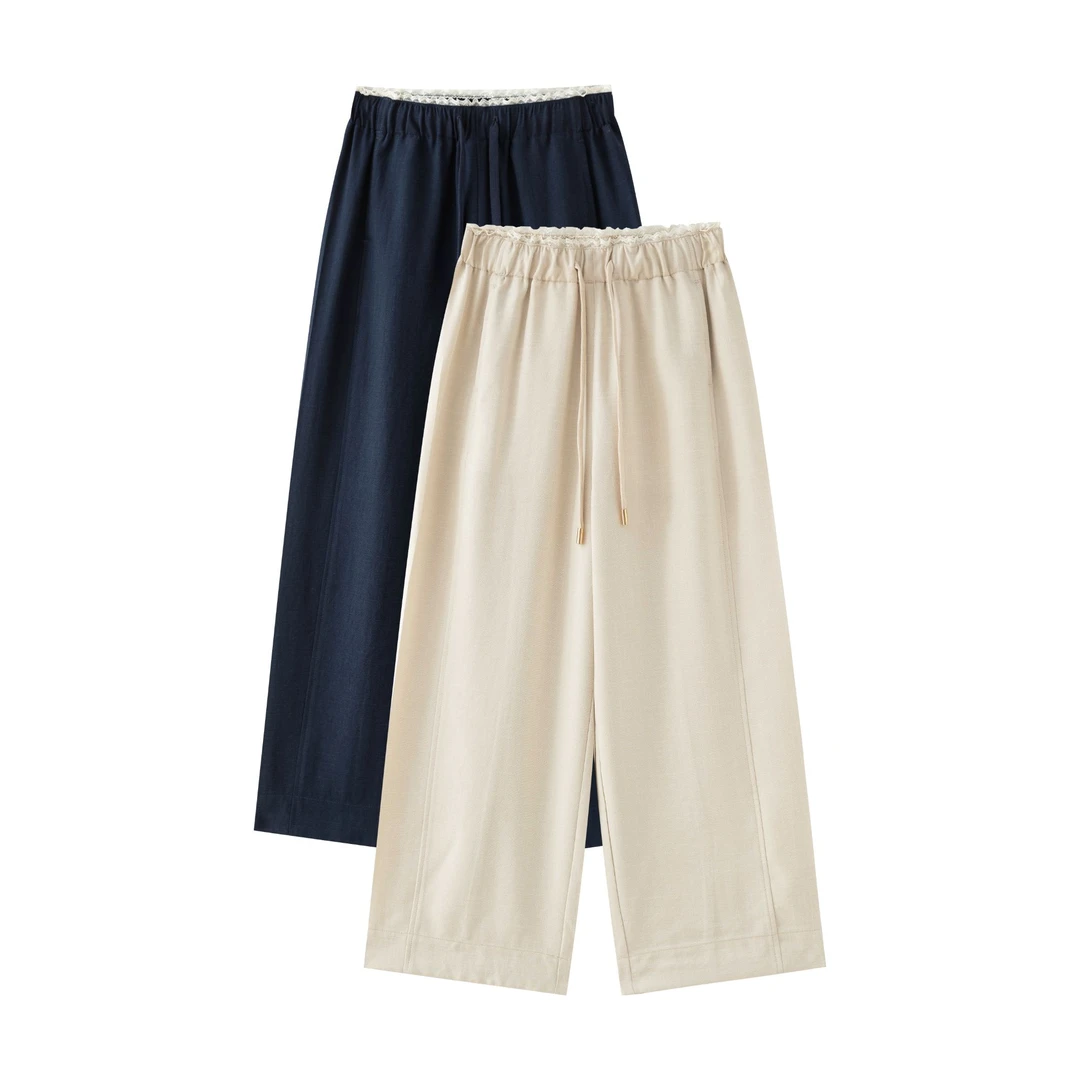 亚麻 直筒阔腿裤 夏季薄款冰凉透气吸湿排汗百搭时尚女裤