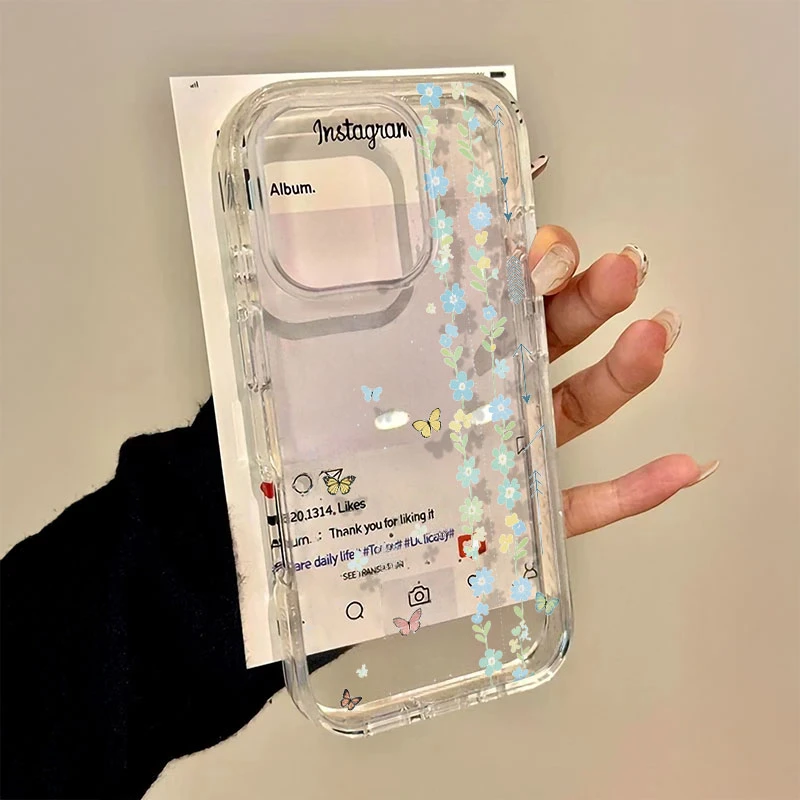 蝴蝶花藤蔓适用苹果13手机壳软iphone16pro/15小米vivo华为oppo套