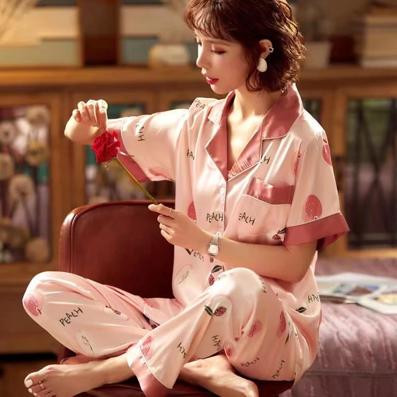 凉感冰丝睡衣夏女短袖2025年新款夏季天女士薄款休闲家居服套装