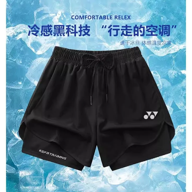 羽毛球服运动短裤YY防走光速干透气假两件跑步健身训练三分裤情侣