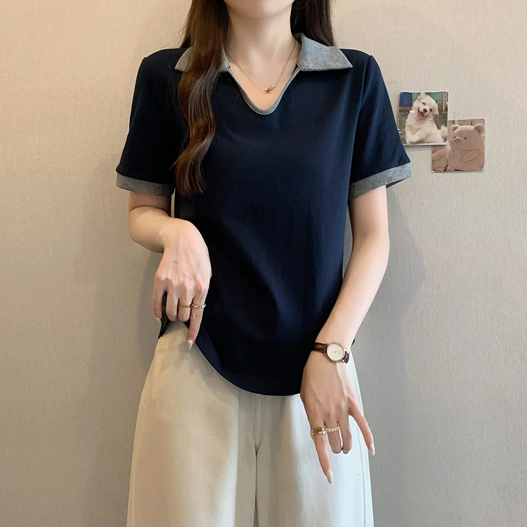 大码女装正肩短袖t恤女夏季胖mm显瘦美式休闲百搭POLO领减龄上衣