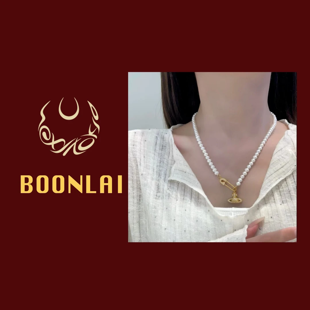 铜合金仿珍珠项链 Boonlai 白色珠珠金色星球项链1339