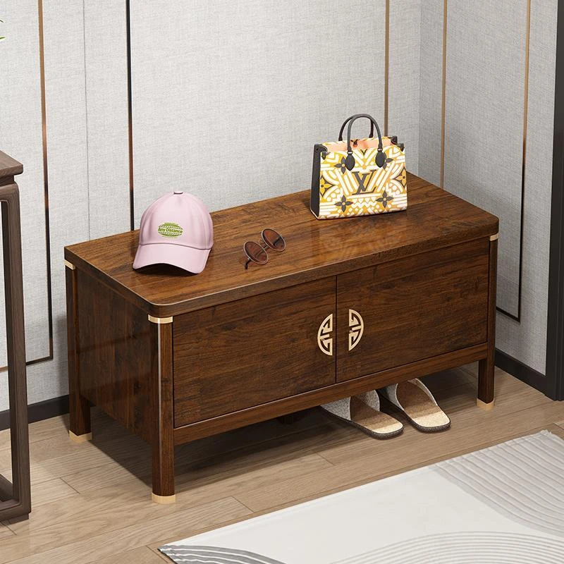 新中式换鞋凳门口家用鞋柜坐凳一体玄关穿鞋凳可坐实木框进门凳子
