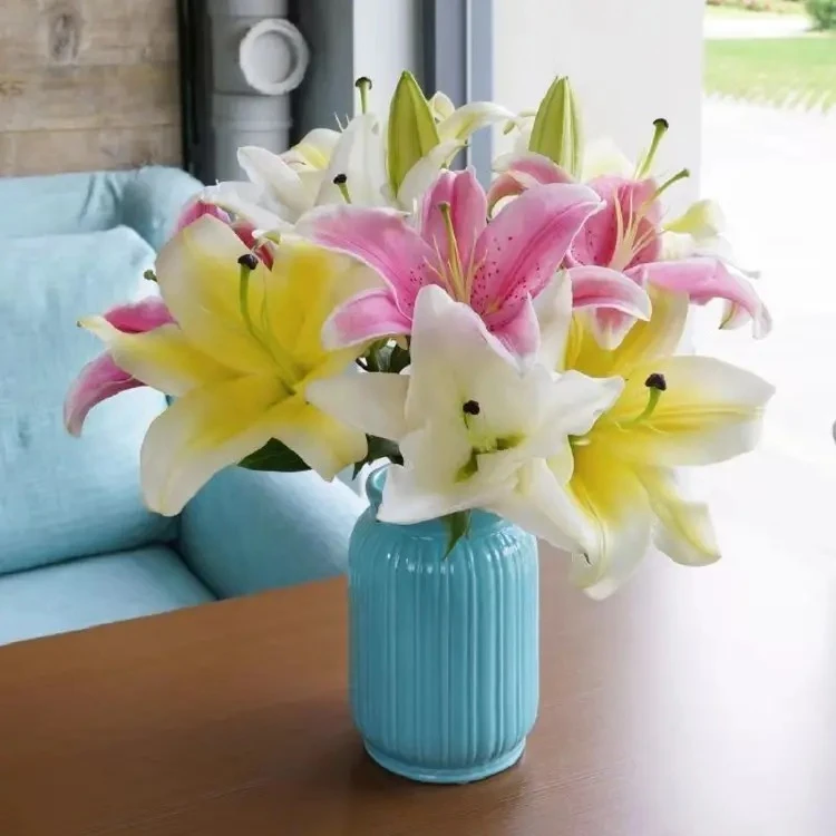 白黄粉混搭包邮香水百合花鲜花云南基地直发水养插花居家装饰花束